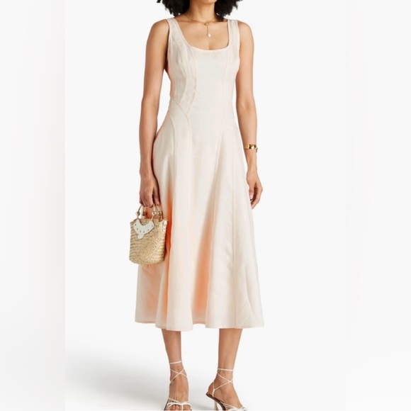 House of Harlow 1960 Cream Linen Midi Dress XS - Picture 1 of 10